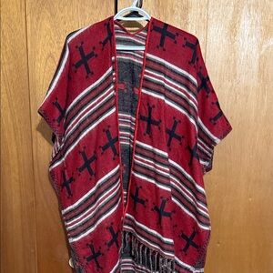 Red and Black Patterned Poncho